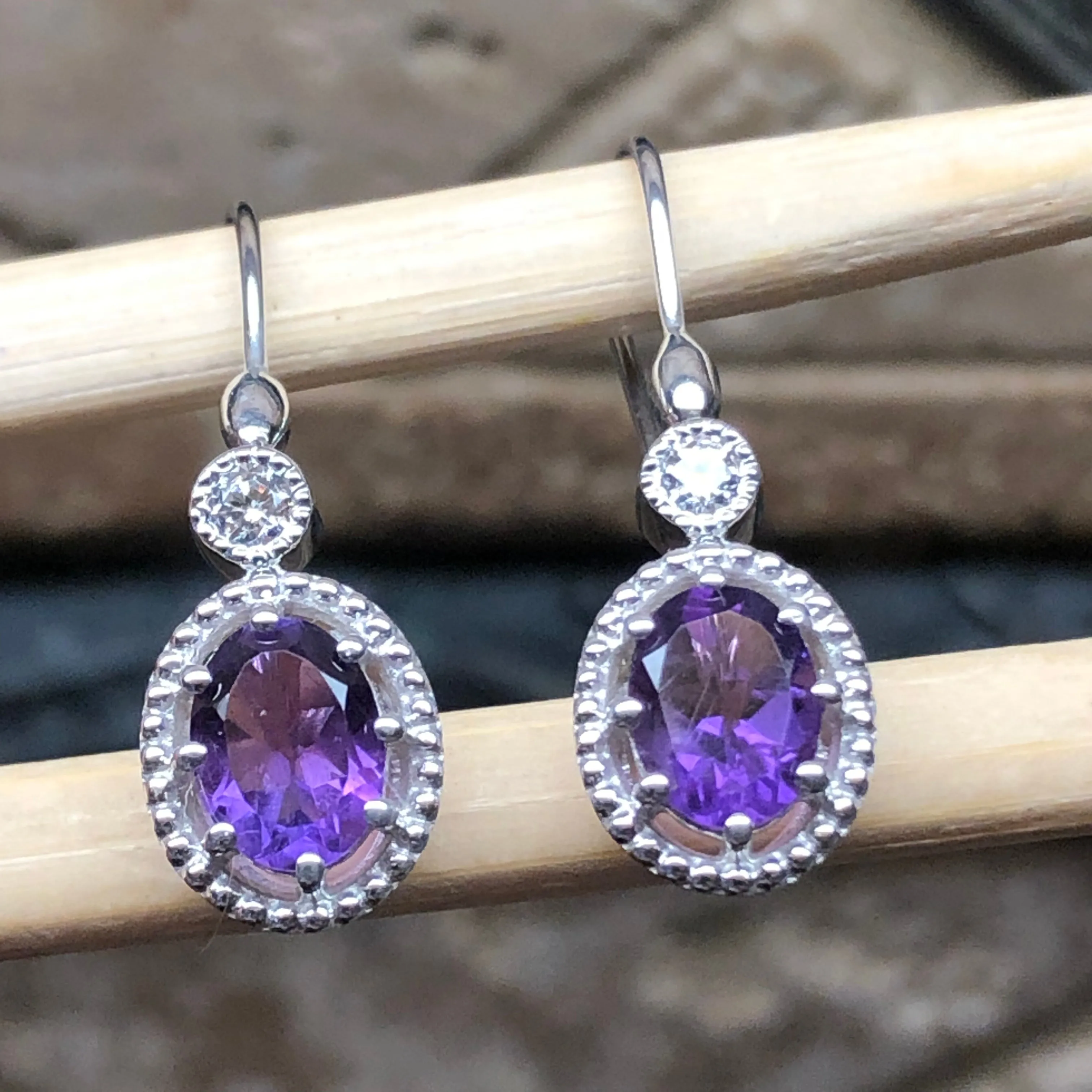 Natural 4ct Purple Amethyst 925 Solid Sterling Silver Earrings 25mm