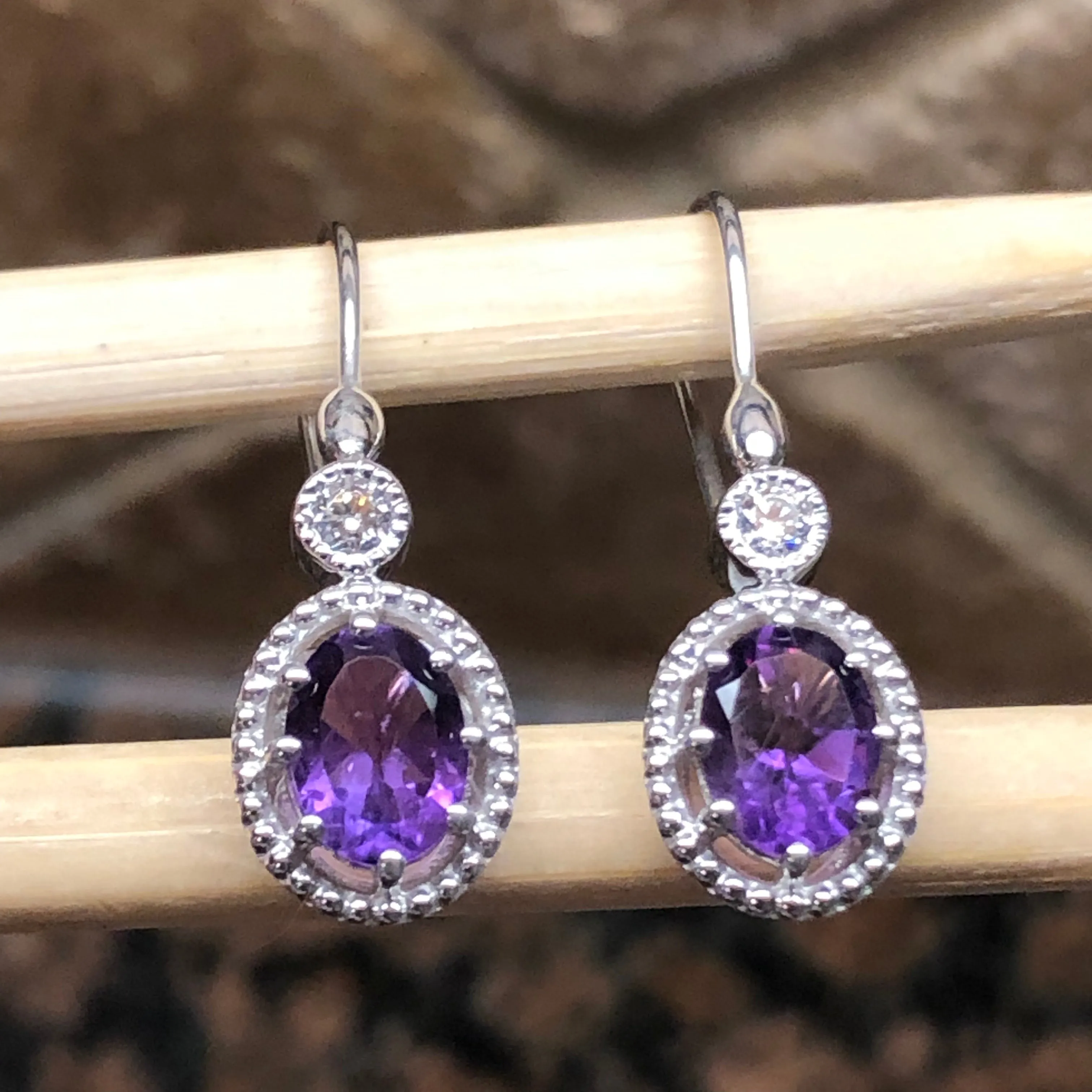 Natural 4ct Purple Amethyst 925 Solid Sterling Silver Earrings 25mm