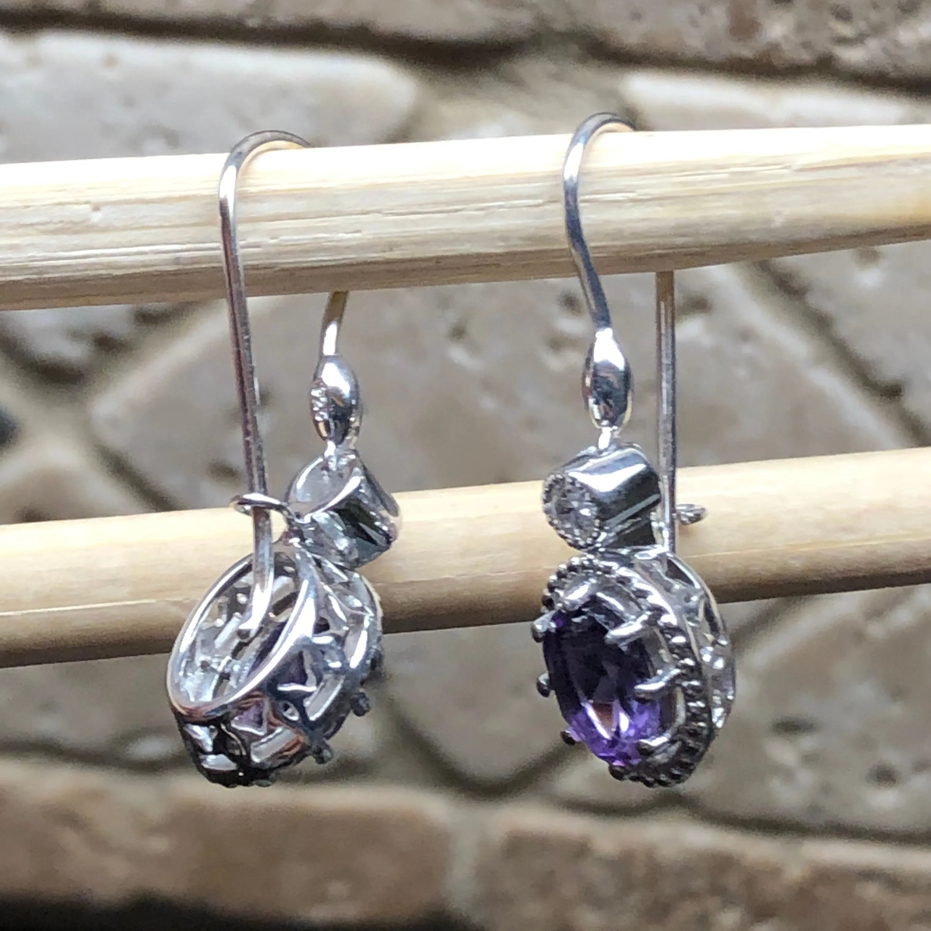 Natural 4ct Purple Amethyst 925 Solid Sterling Silver Earrings 25mm