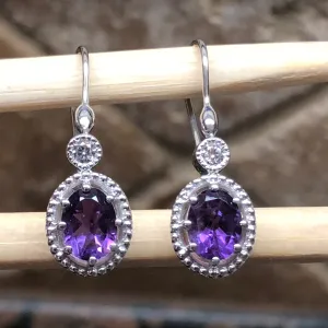 Natural 4ct Purple Amethyst 925 Solid Sterling Silver Earrings 25mm