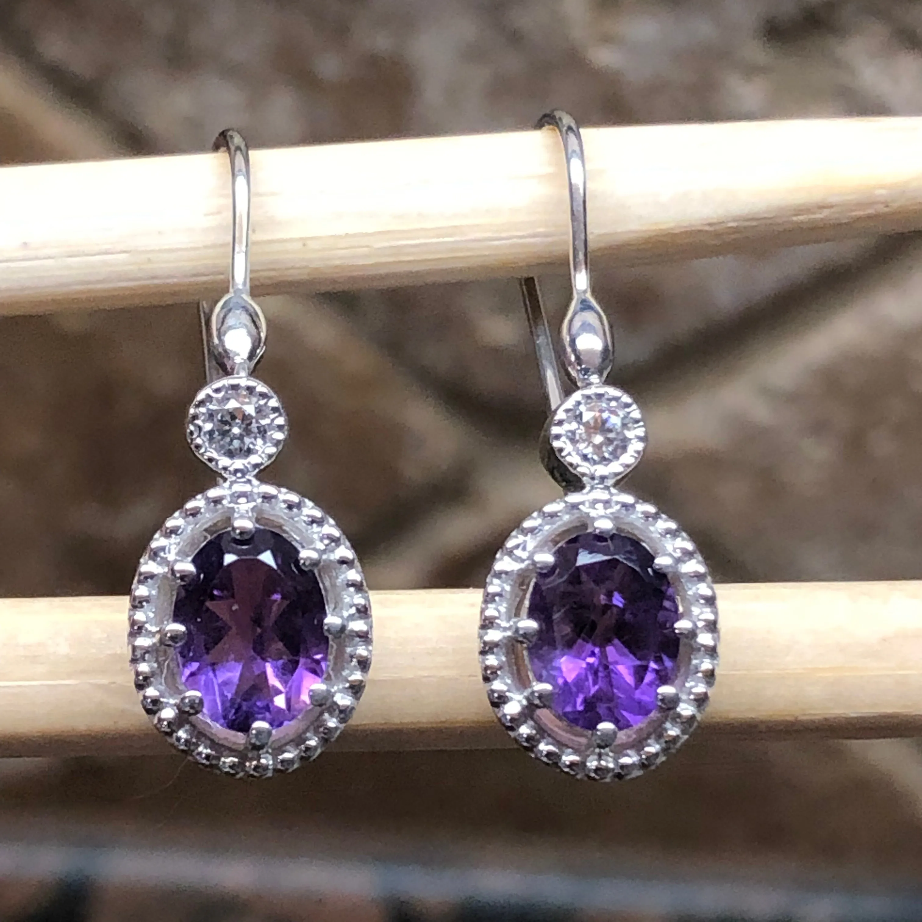Natural 4ct Purple Amethyst 925 Solid Sterling Silver Earrings 25mm