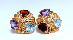 Natural 5ct Amethyst Topaz Garnet Earrings 14 Karat gold