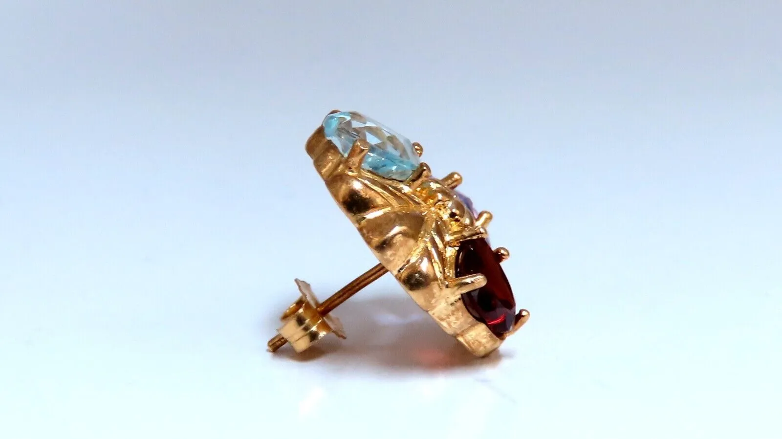 Natural 5ct Amethyst Topaz Garnet Earrings 14 Karat gold