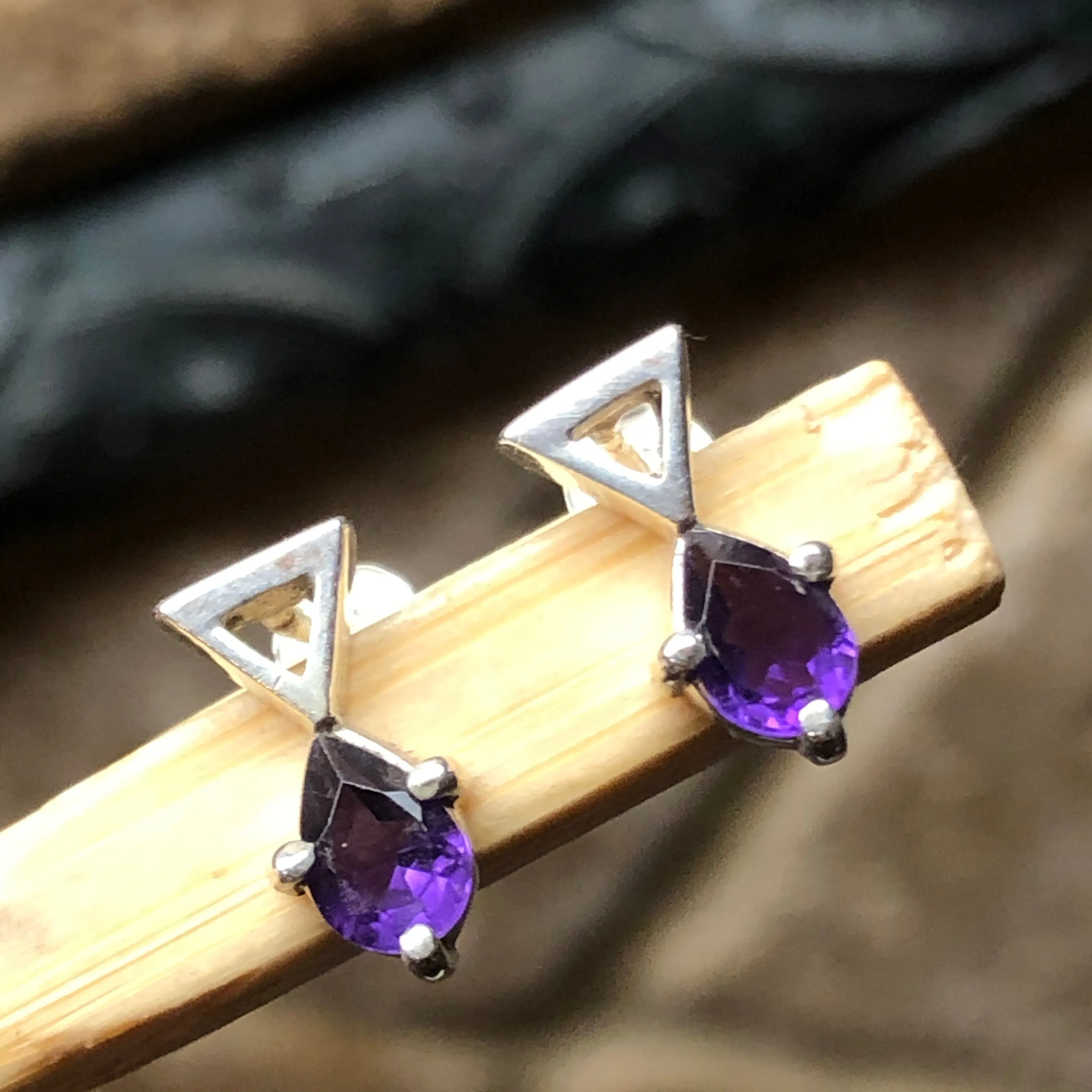 Natural Amethyst 925 Sterling Silver Stud Earrings 8mm