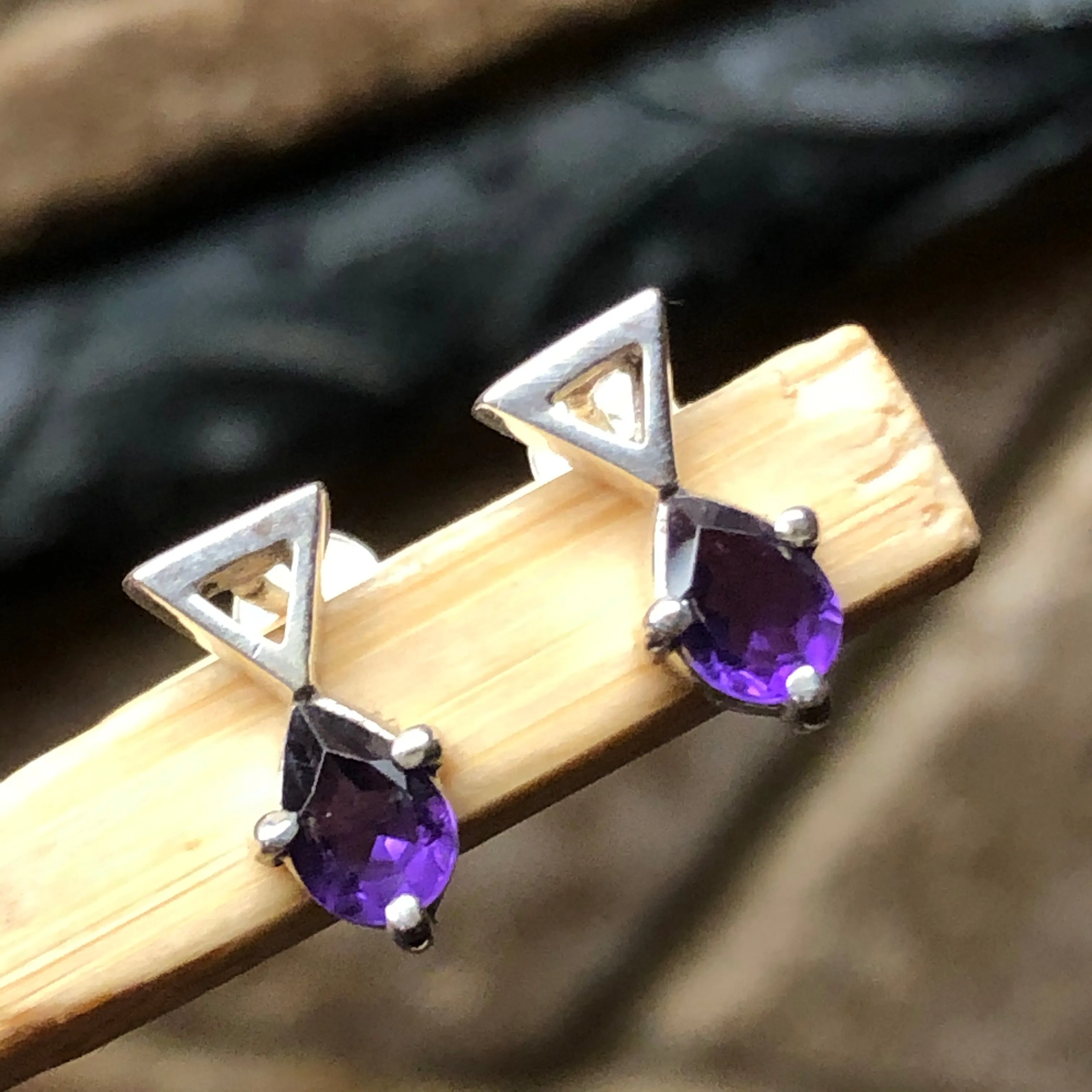 Natural Amethyst 925 Sterling Silver Stud Earrings 8mm