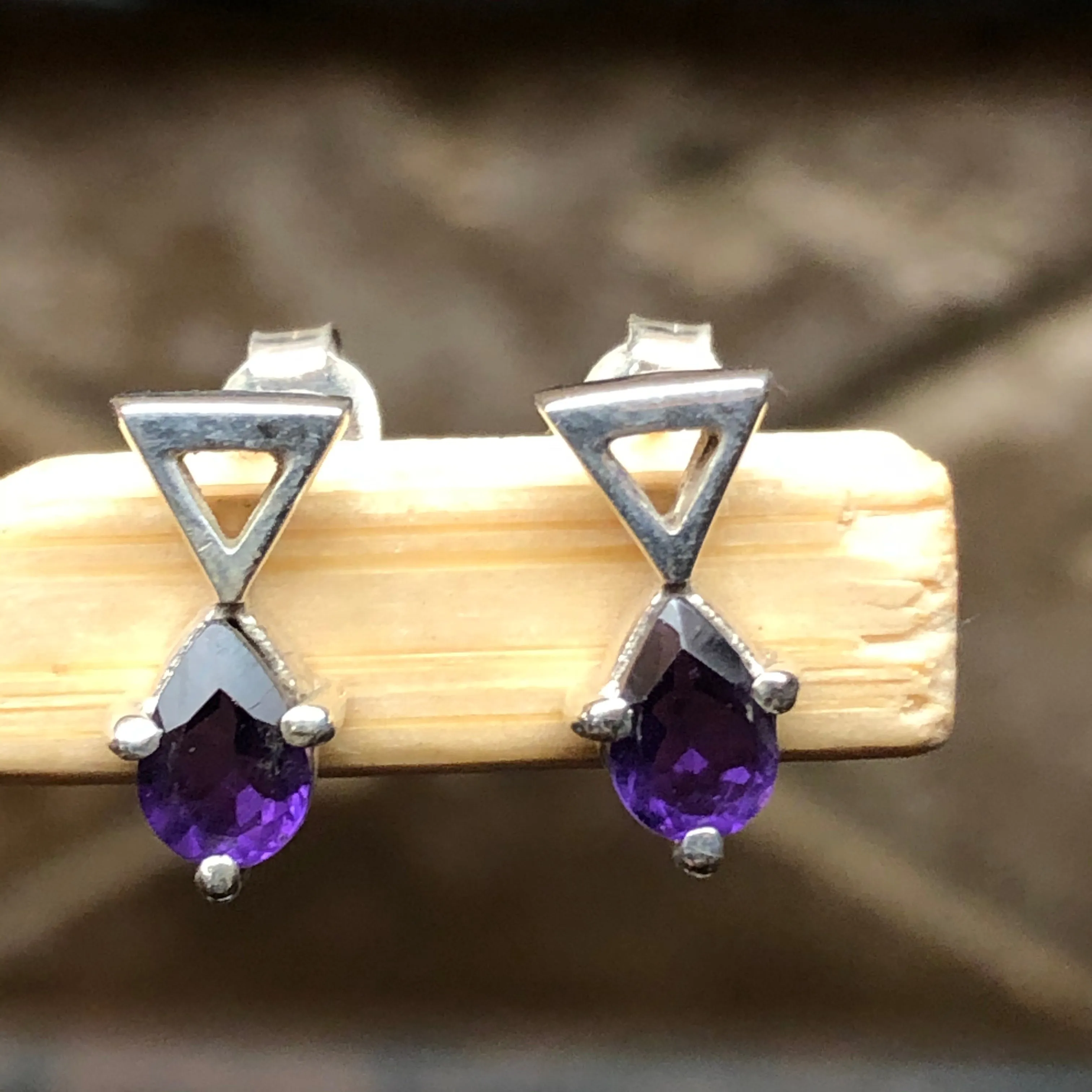Natural Amethyst 925 Sterling Silver Stud Earrings 8mm