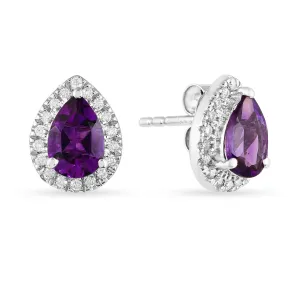 Natural Amethyst Teardrop Stud Earrings