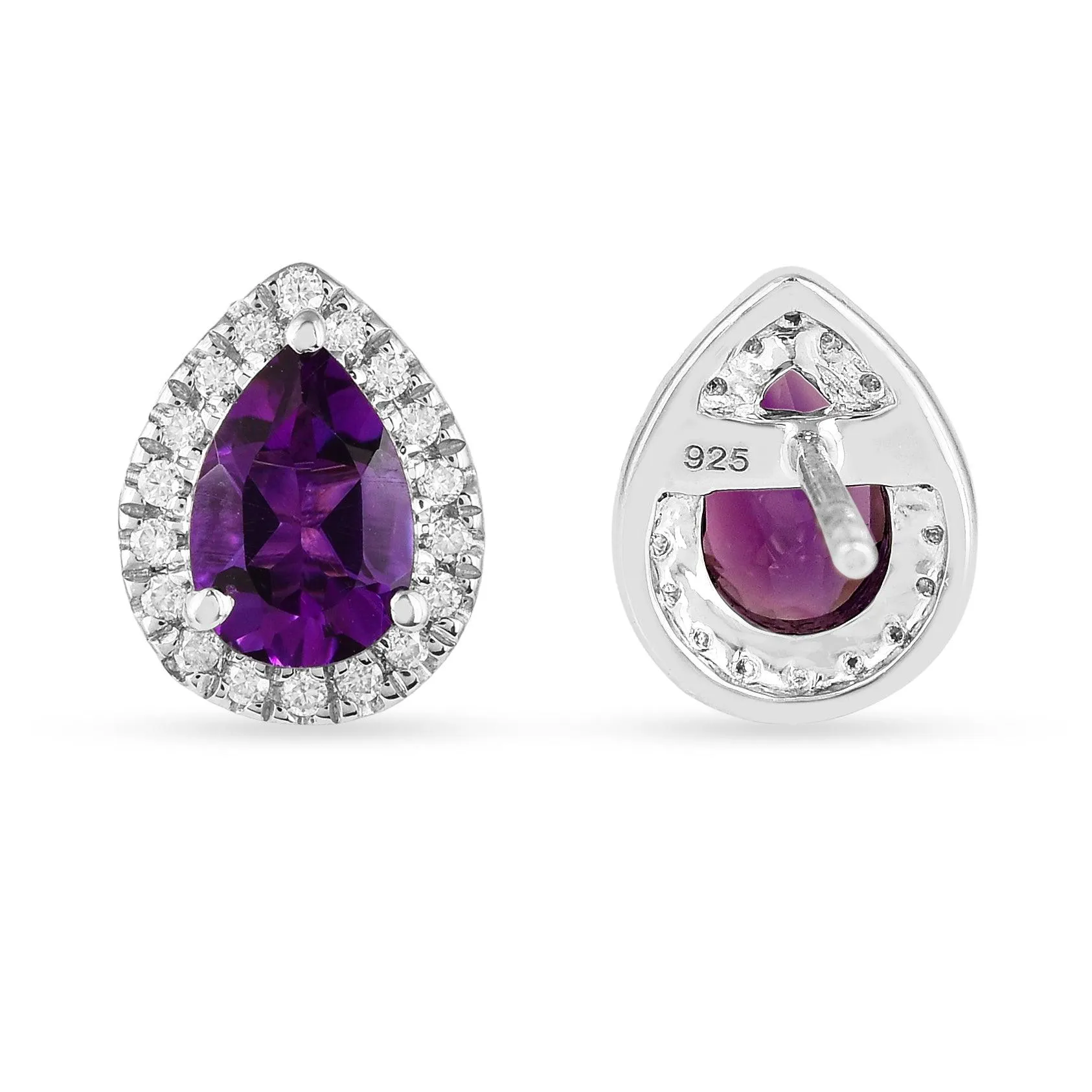 Natural Amethyst Teardrop Stud Earrings