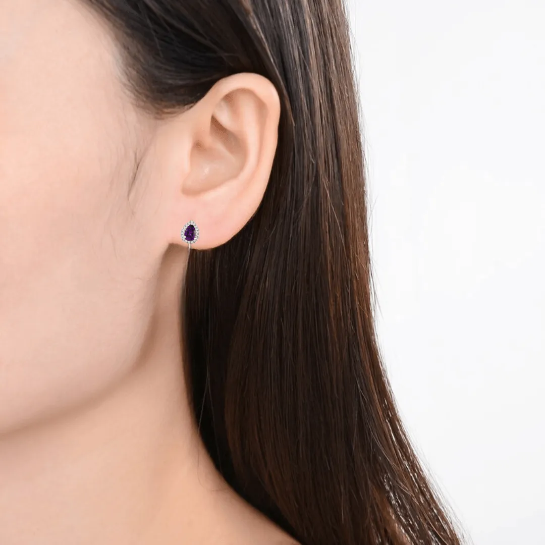Natural Amethyst Teardrop Stud Earrings