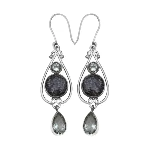 Natural Black Coral Silver Earrings