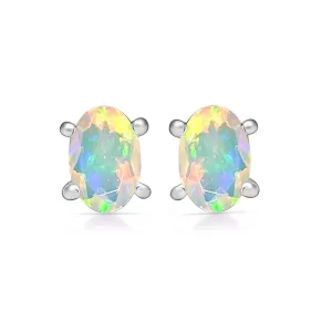 Natural Ethiopian Opal 925 Solid Sterling Silver Stud Earrings 7mm
