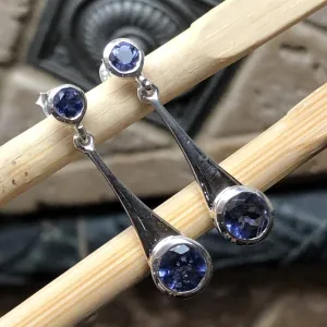 Natural Iolite 925 Solid Sterling Silver Earrings 25mm
