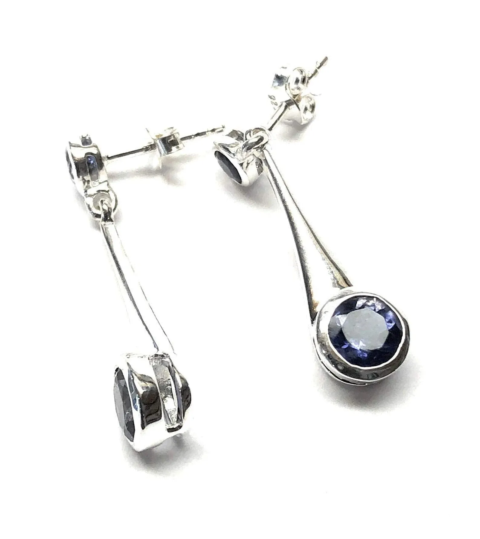 Natural Iolite 925 Solid Sterling Silver Earrings 25mm