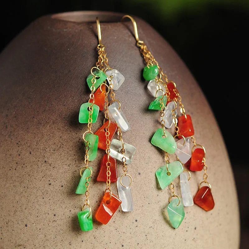 Natural Jade Earrings Jadeite Gold Earrings EG64