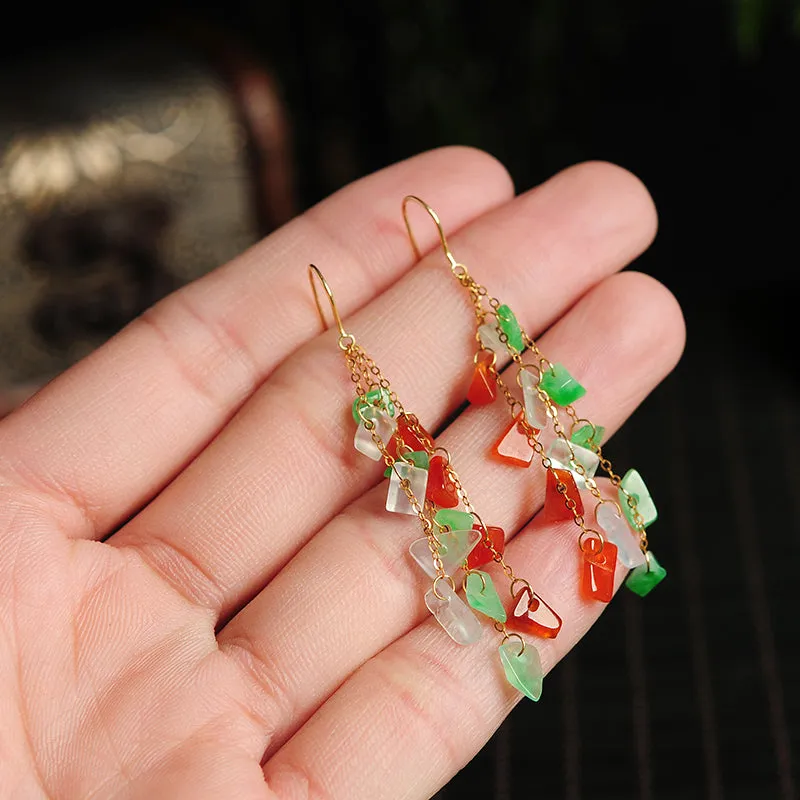 Natural Jade Earrings Jadeite Gold Earrings EG64