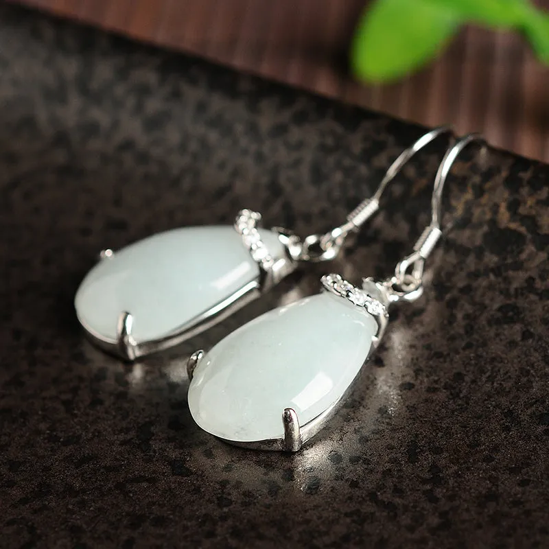 Natural Jade Earrings Jadeite Silver Earrings EG72