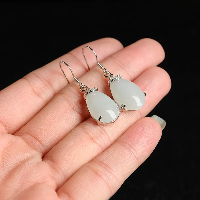 Natural Jade Earrings Jadeite Silver Earrings EG72