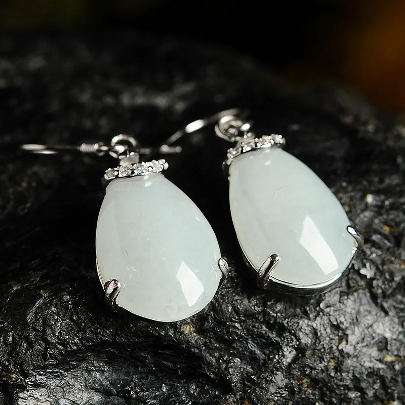 Natural Jade Earrings Jadeite Silver Earrings EG72