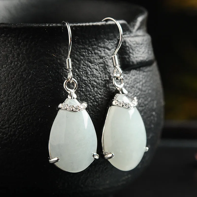 Natural Jade Earrings Jadeite Silver Earrings EG72