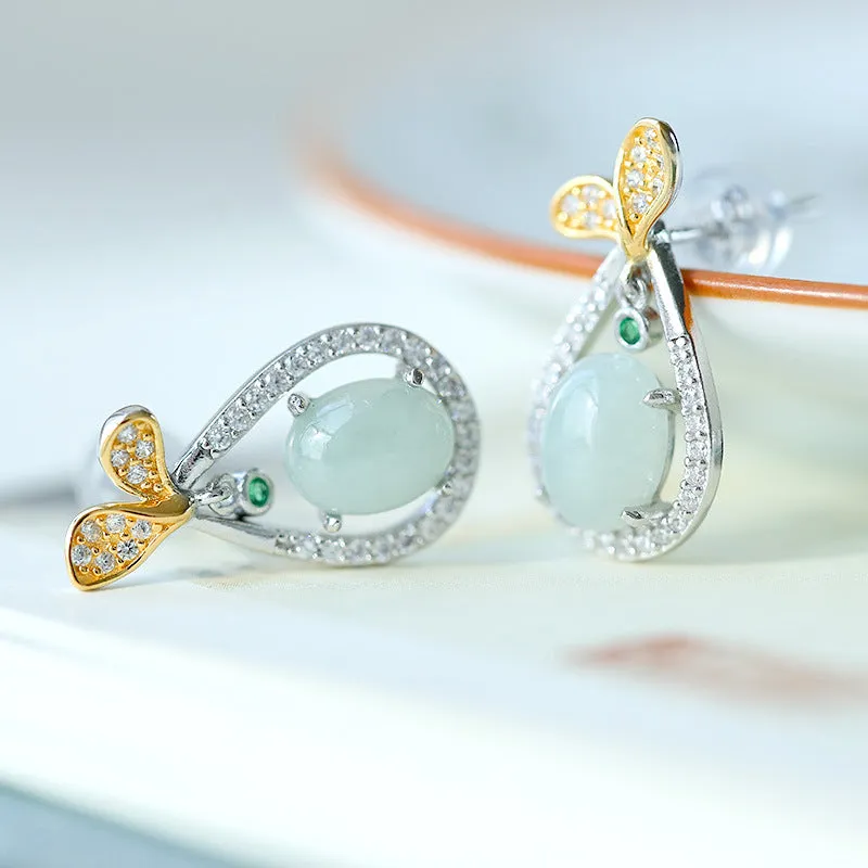 Natural Jade Earrings Jadeite Silver Earrings ZNE241