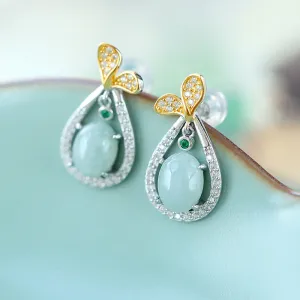 Natural Jade Earrings Jadeite Silver Earrings ZNE241
