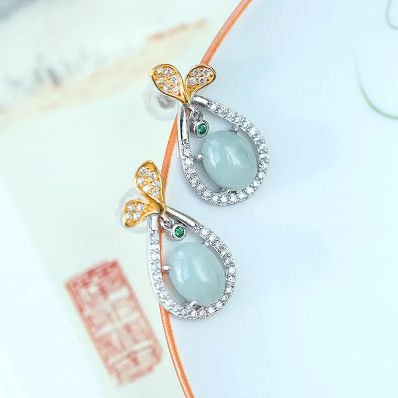 Natural Jade Earrings Jadeite Silver Earrings ZNE241