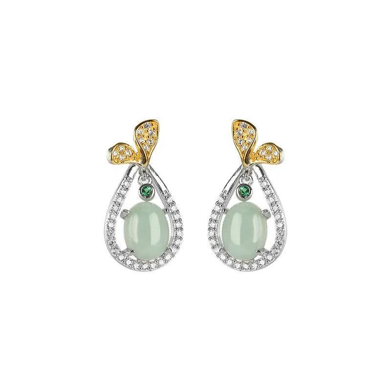 Natural Jade Earrings Jadeite Silver Earrings ZNE241