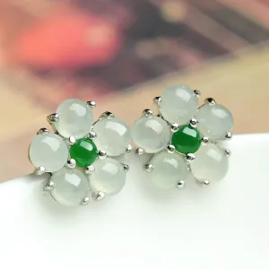 Natural Jade Earrings Jadeite Silver Flower Earrings WE5