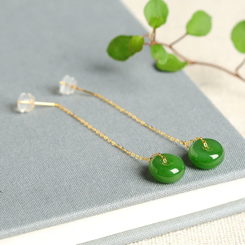 Natural Jade Earrings Nephrite Gold Earrings EG85