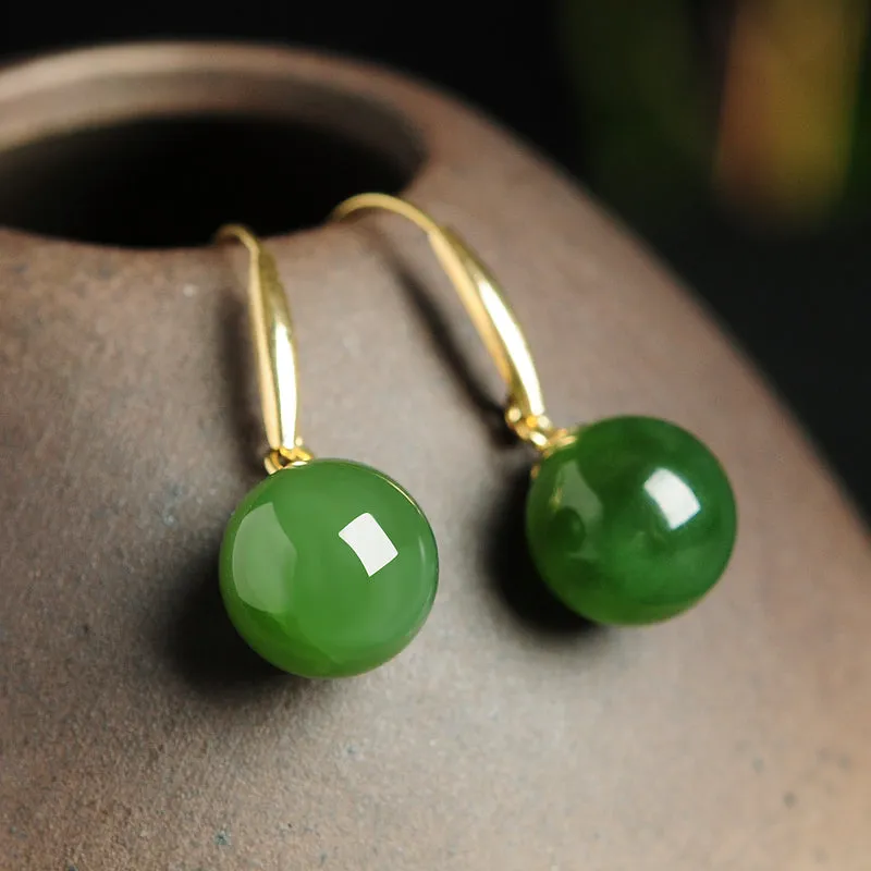 Natural Jade Earrings Nephrite Gold Earrings WE25