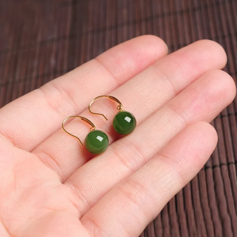 Natural Jade Earrings Nephrite Gold Earrings WE25