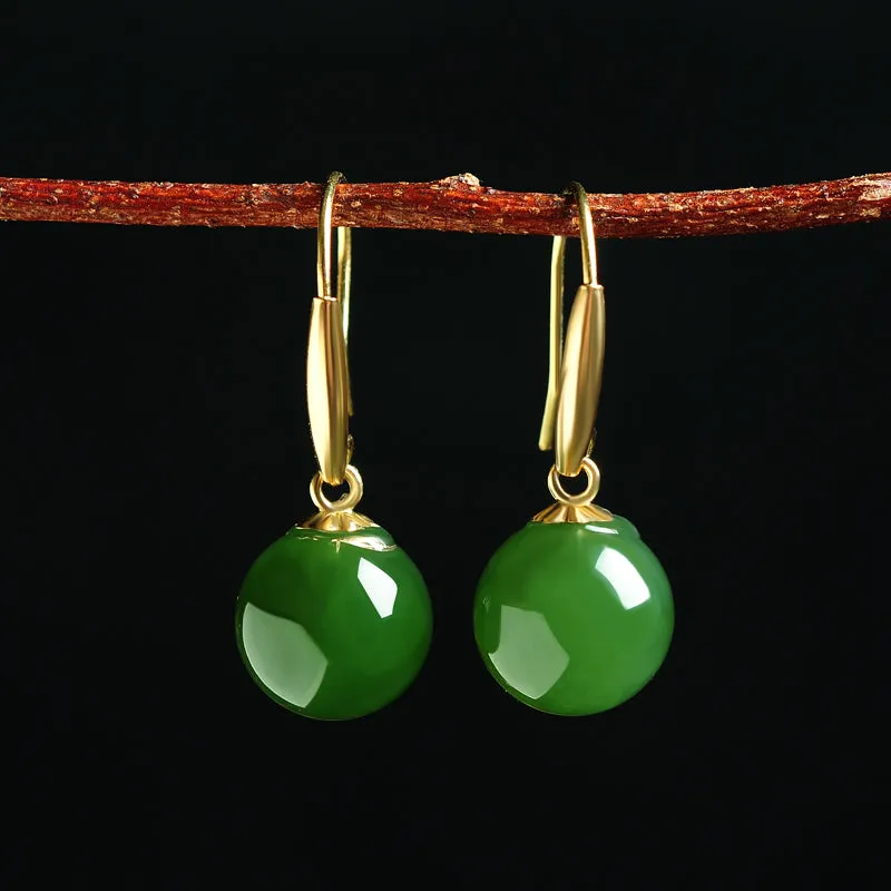 Natural Jade Earrings Nephrite Gold Earrings WE25