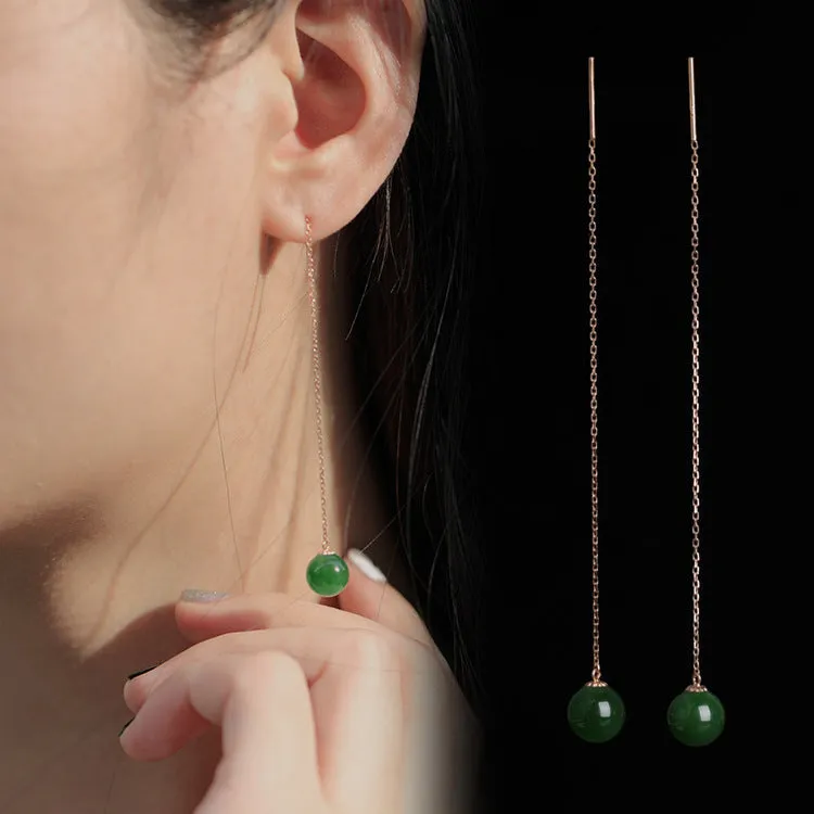 Natural Jade Earrings Nephrite Gold Earrings ZEG526