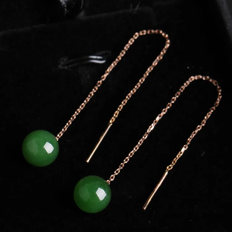 Natural Jade Earrings Nephrite Gold Earrings ZEG526
