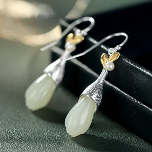 Natural Jade Earrings Nephrite Pearl Silver Earrings ZNE331