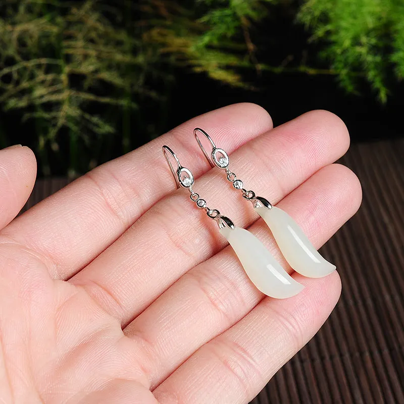 Natural Jade Earrings Nephrite Silver Earrings EG100