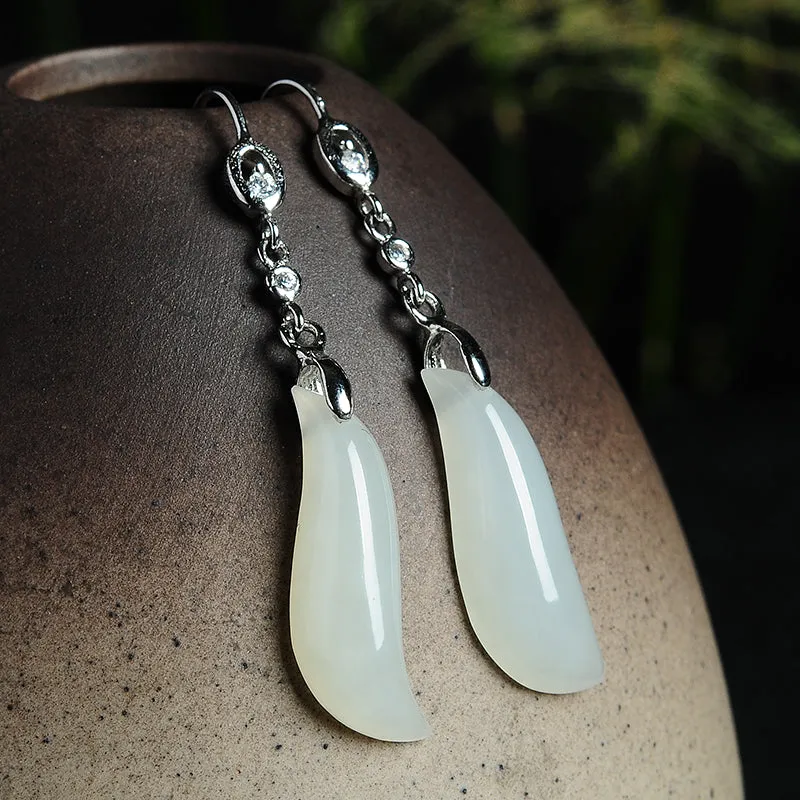 Natural Jade Earrings Nephrite Silver Earrings EG100