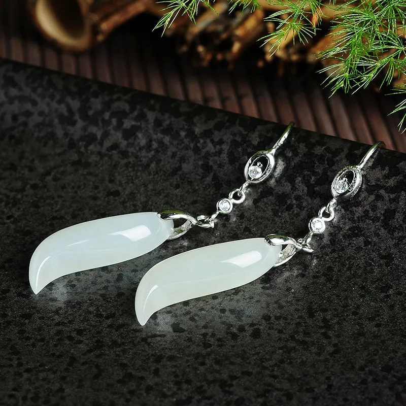 Natural Jade Earrings Nephrite Silver Earrings EG100