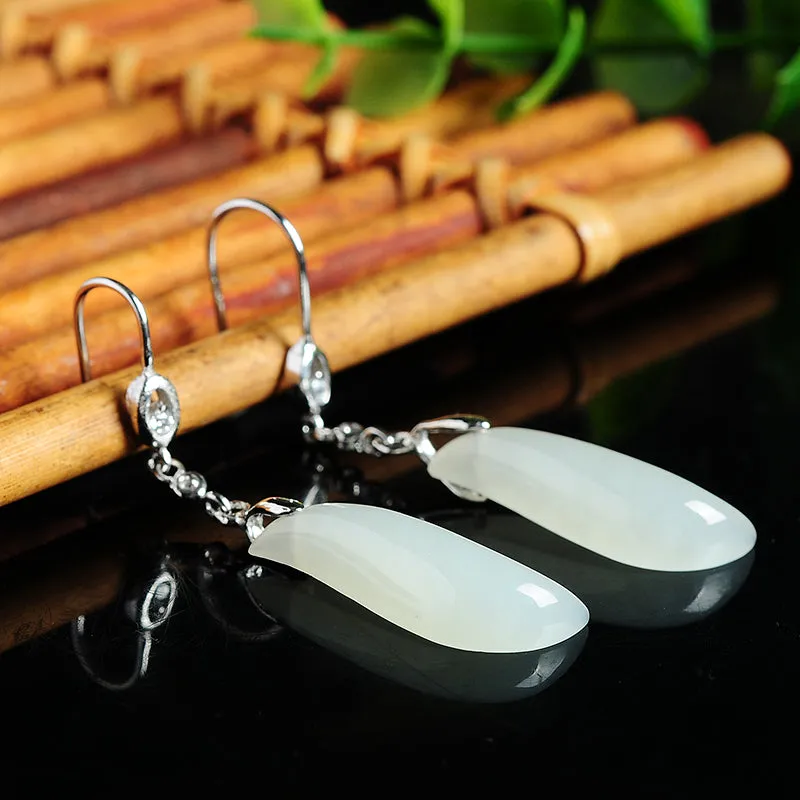 Natural Jade Earrings Nephrite Silver Earrings EG100