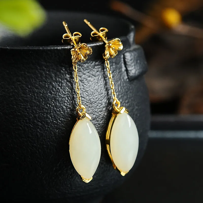 Natural Jade Earrings Nephrite Silver Earrings EG111