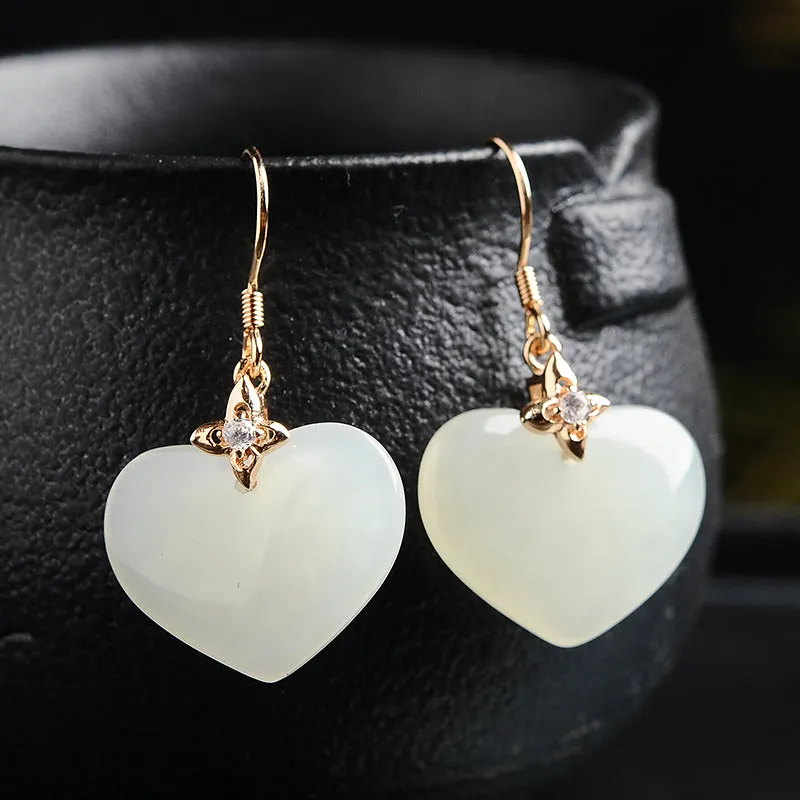 Natural Jade Earrings Nephrite Silver Earrings EG99