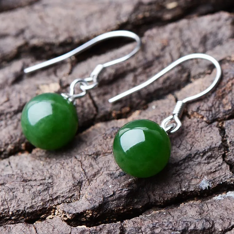 Natural Jade Earrings Nephrite Silver Earrings NE142