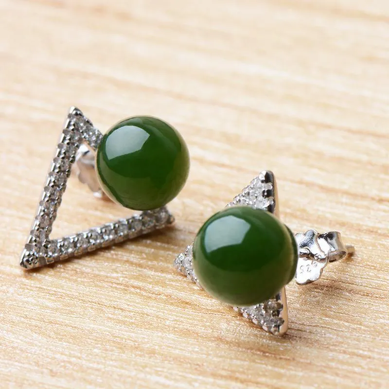 Natural Jade Earrings Nephrite Silver Earrings NE156