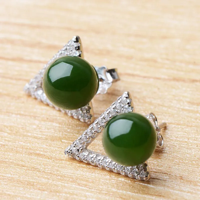 Natural Jade Earrings Nephrite Silver Earrings NE156