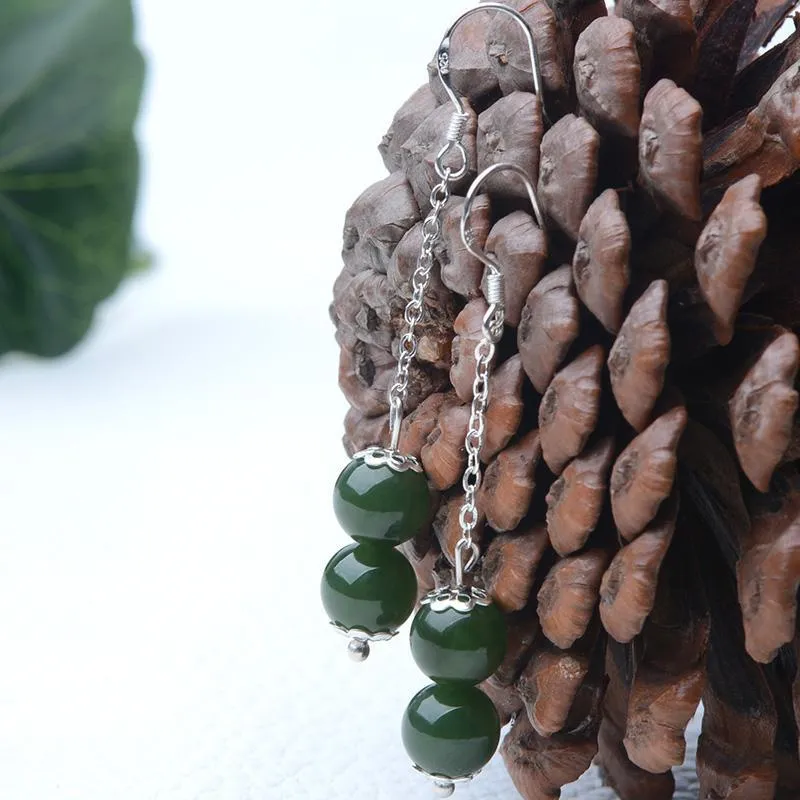 Natural Jade Earrings Nephrite Silver Earrings NE162