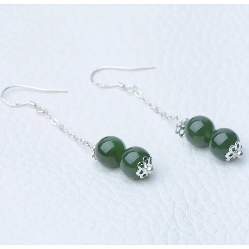 Natural Jade Earrings Nephrite Silver Earrings NE162