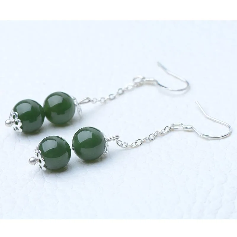 Natural Jade Earrings Nephrite Silver Earrings NE162