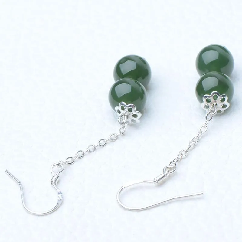 Natural Jade Earrings Nephrite Silver Earrings NE162