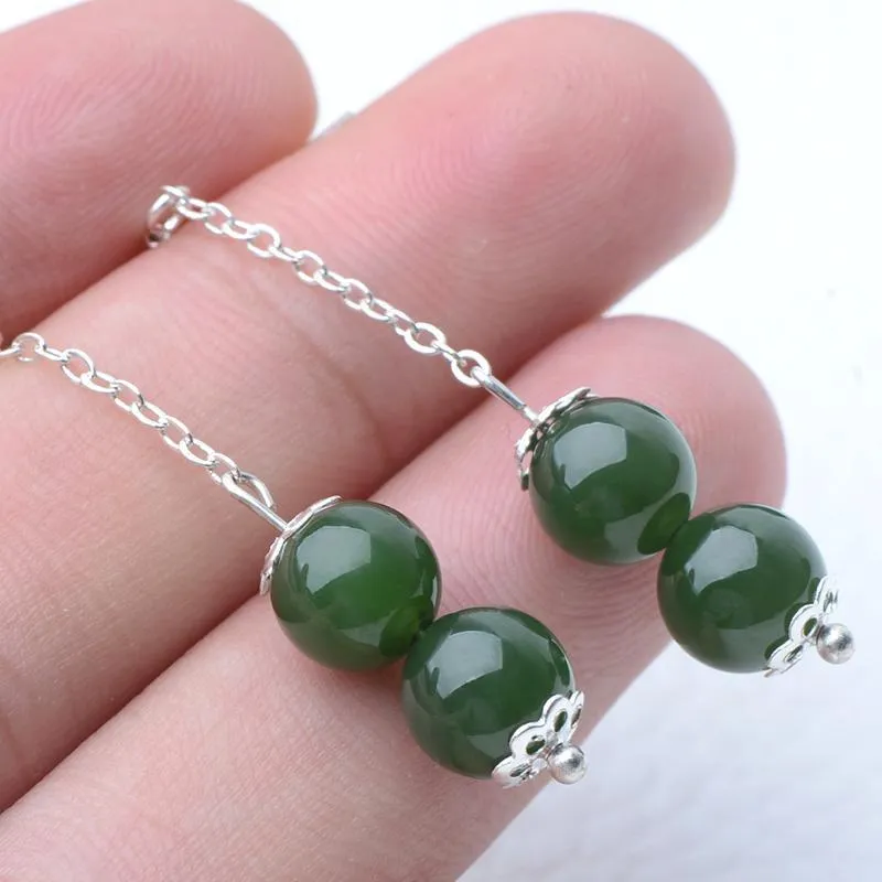 Natural Jade Earrings Nephrite Silver Earrings NE162
