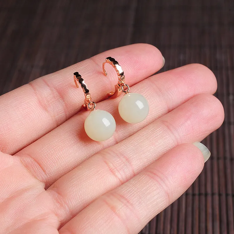 Natural Jade Earrings Nephrite Silver Earrings WE27